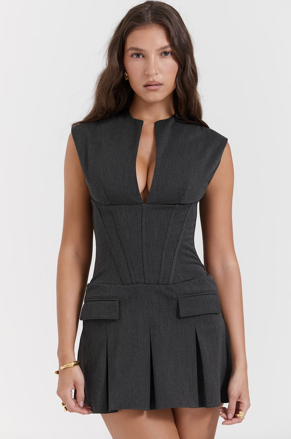 House of CB Eleanor Grey Pleated Mini Dress